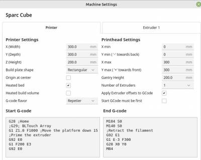 Cura-Einstellungen für den großen Sparkcube